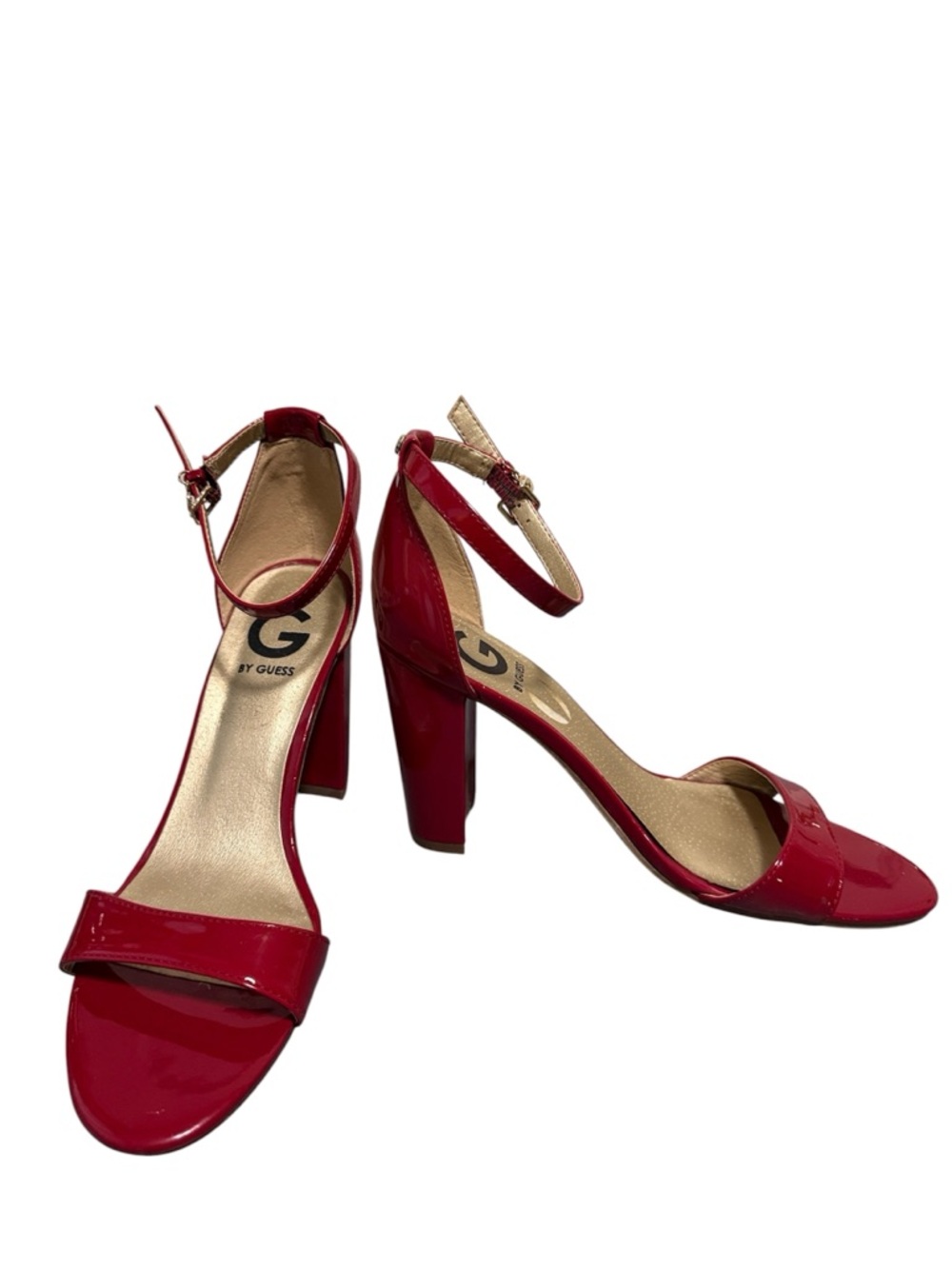 G by Guess Glossy Deep Red Patent Block Heel Sandals size 8